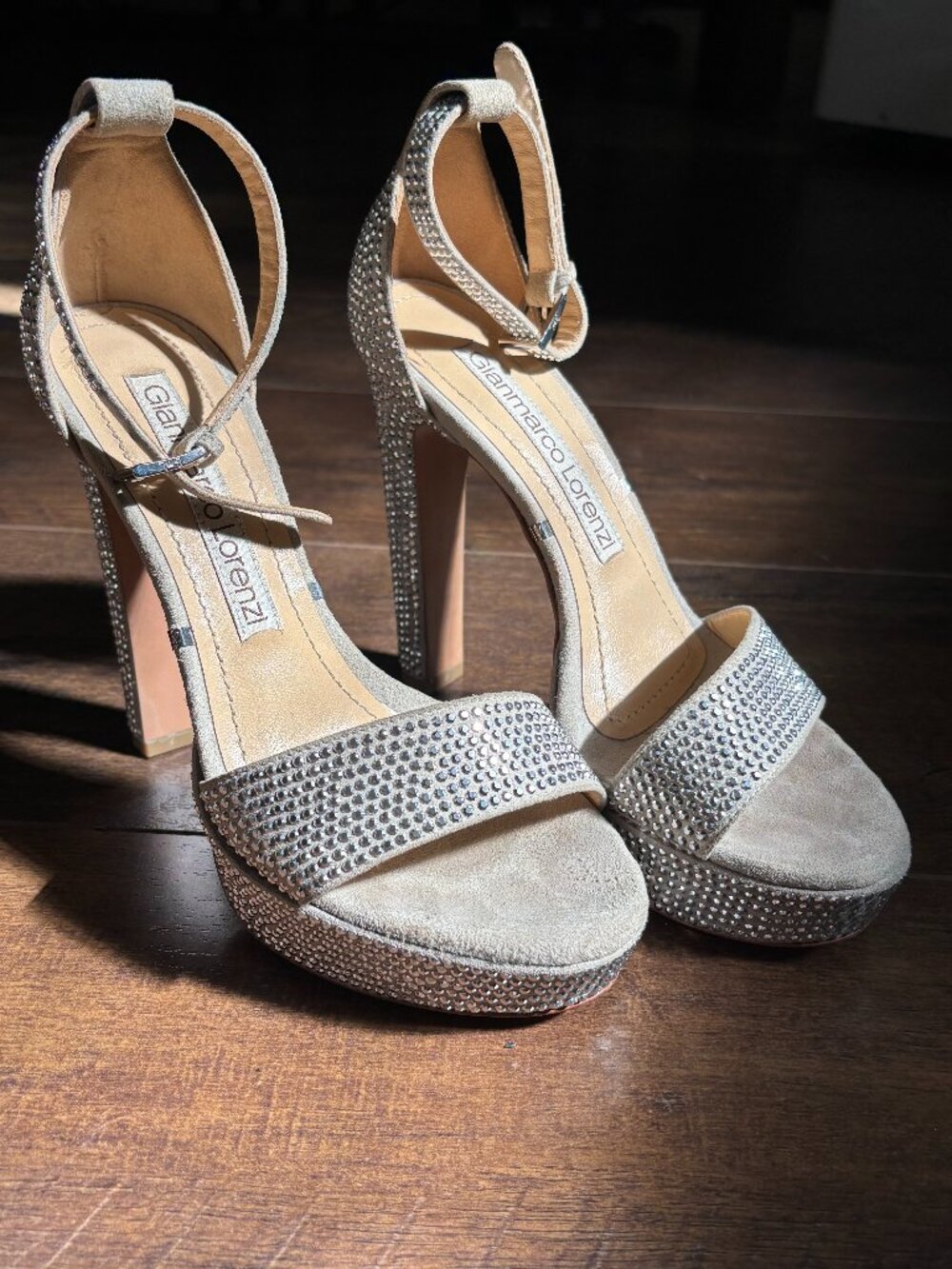 Gianmarco Lorenzi taupe suede studded block heel